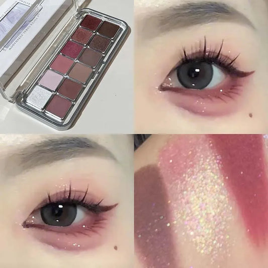Sexy Rose Wine Red Brown Glitter Eyeshadow Saturation Soft Matte Grey Pink 12 Color Eye Shadow Makeup Palette Eye Contour Makeup