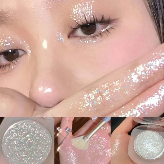 Diamond Highlighter Palette Glitter Glossy Pearlescent Shiny Eyeshadow Silkworm Shadow Face and Body Brighten Shimmer Eye Makeup