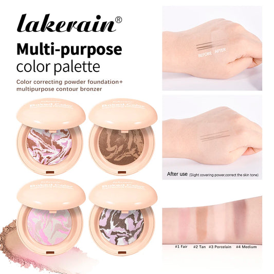 Matte Baked Color Correcting Foundation Bronzer Pressed Powder Compact Long Lasting Oil Control Loose Setting Powder Foundation