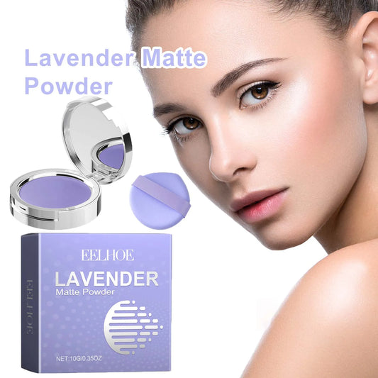 Lavender Matte Powder Oil Control Setting Powder Waterproof Smoothing Makeup Foundation Powder with Puff Loose Setting Powder