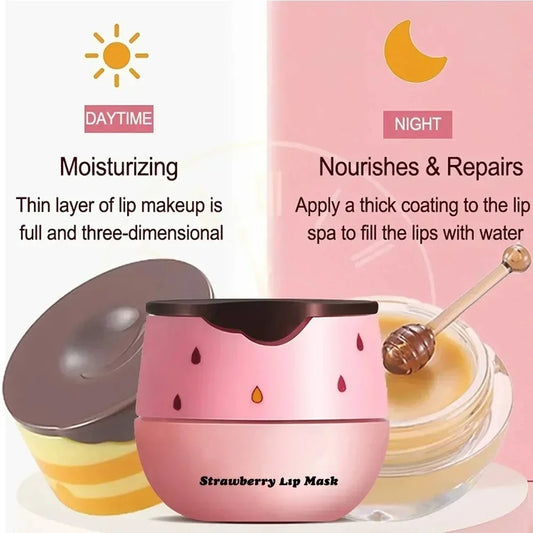 5.5g Lip Sleep Mask Night Sleep Maintenance Moisturizing Lip Gloss Bleach Cream Nourishing Lip Care Strawberry Honey