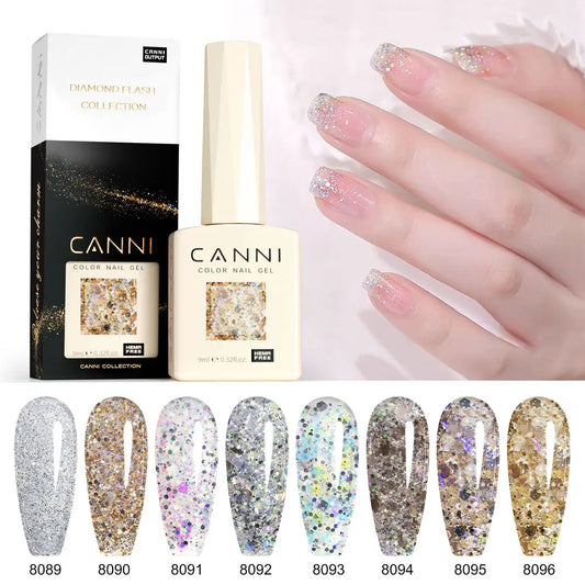 CANNI HEMA FREE Nail Gel Polish 9ml  Fairy Glitter Diamond Sparkle Great Coverage Gorgeous Color Soak Off UV LED Semi Permanent