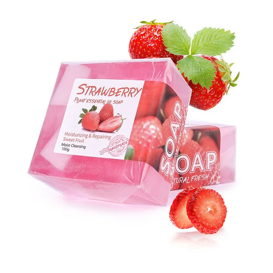 Natural Fruit Strawberry Plant Essential Oil Soap Coconut Oil Control Oil Moisturizing Cleansing Bath Handmade Soap