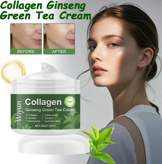 Collagen Ginseng Green Tea Cream Anti-Aging Face Cream Firming Brightening Deep Moisturizing Revitalizing Nourishing Skin Care
