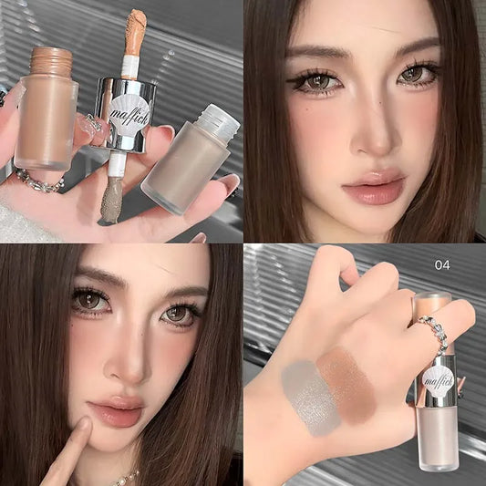 Dual-Ended Liquid Highlight Stick Pearl Gloss Diamond & Matte White Cream Shine Face Brightening Nose Shadow Contouring Makeup