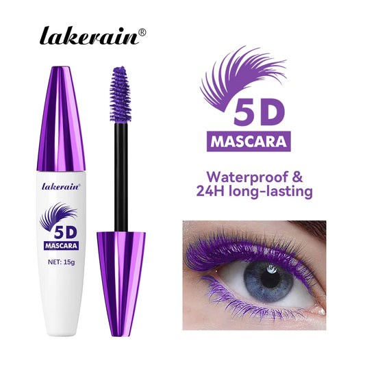Lakerain 5D Mascara Eyelashes Lengthening Long-Lasting Intense Black Waterproof Nourishing Smudge-Proof Mascara Eye Makeup