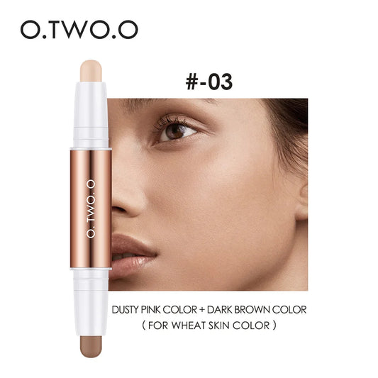 Matte Finish Concealer Stick Waterproof Brightening Highlighter Face Contour Pen Double Head Longwear Cover