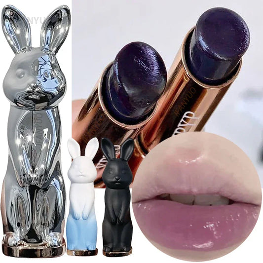 Black Rose Lip Balm Cute Rabbit Moisturizing Gloss Peach Transparent Lip Tint Not Dryness Lip Care Lipstick Makeup Base for Girl