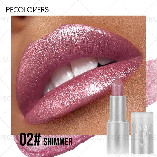 1PC Moisturizing Pearlescent Shimmer Lipstick, Glittering Purple/pink Tones, Soft Texture, Non-stick Cups, Silky, Christmas Gift