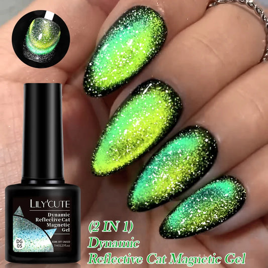 LILYCUTE 7ml Reflective Cat Magnetic Gel Nail Polish Dynamic Double Light Magnet Gel Polish Semi Permanent UV Gel For Nail Art