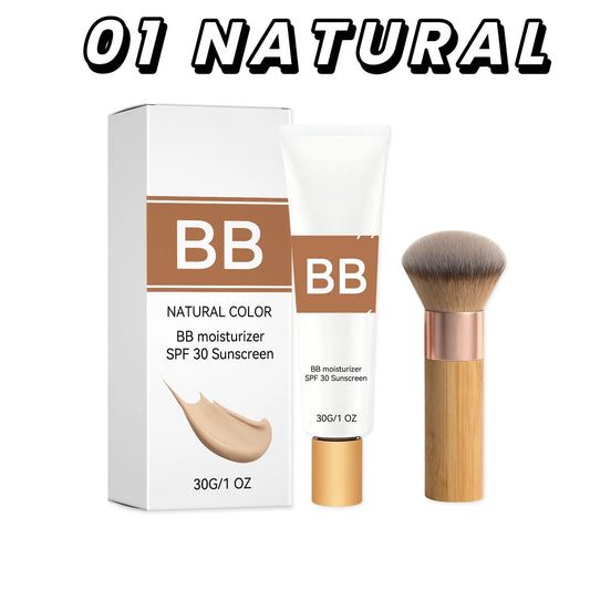 SPF 30 Tinted Moisturizer BB Cream with Hyaluronic Acid Hydrating Skin Tint Natural Glow Foundation & Eco Brush Face Makeup