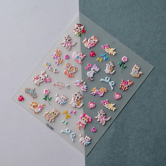 1pcs Fashion Cartoon Bear Rabbit Cat Design Nail Art Charms Stickers Kawaii Relief Nail Decorations Decals DIY Adhesive Sliders