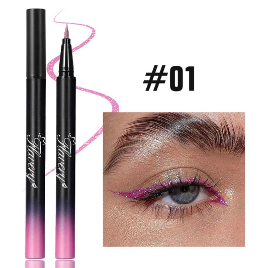 Pearlescent Smoked Black Purple Eyeliner Pen Glitter Metallic Shimmer Liquid Liner Waterproof Smudge Proof Rave Party Makeup
