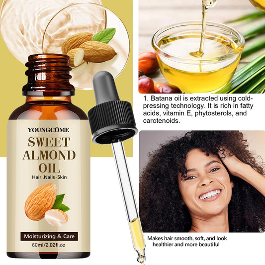 Sweet Almond Oil, Cold Pressed Pure Nourishing Moisturizing for Hair Skin Lightweight Hair Oil Pure, Multi-Purpose Body Face Oil