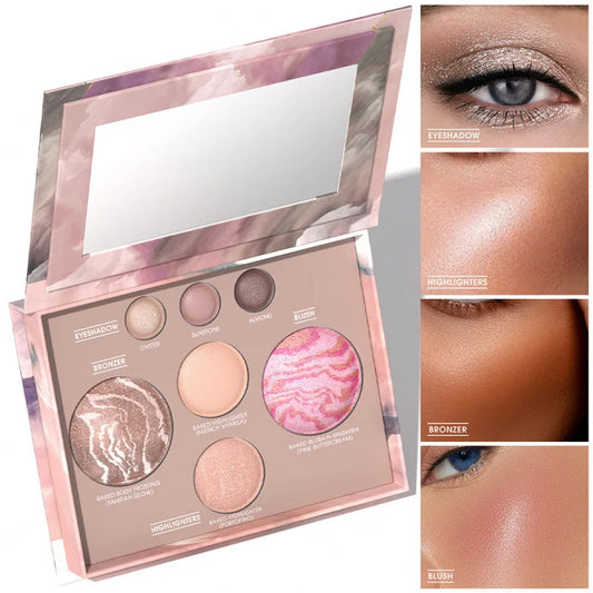 Multi-functional portable makeup palette, 7-color eyeshadow, contour, blush, highlighter all in one palette, easy to apply