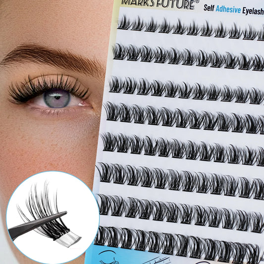 Self-Adhesive False Eyelashes, 96 Pieces, Wispy Natural Look, Black, for Home Use (D-Mix8-16 mm), Press-On Eyelashes with Invisible Band, Suitable for Beginners