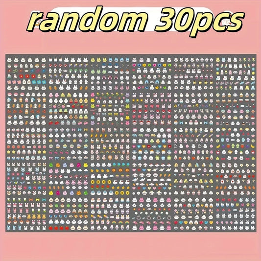 30Pack Cartoon Nail Art Decals Set Glittering Rabbit Assorted Characters, Self-Adhesive Armor Effect Nail Enhancements for Women