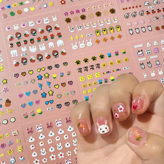 30pcs 3D Cartoon Animal Nail Art Stickers&Decals,Glossy Glitter Finish Plastic Nail Embellishments,Single Use Irregular Shape