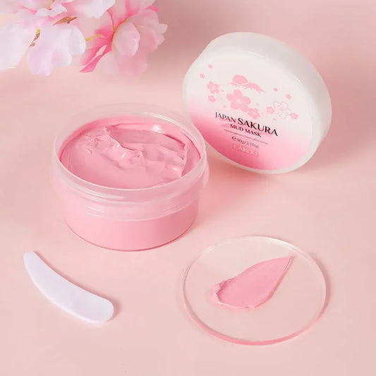 Laikou Sakura Mud Mask Deep Cleansing Oil Control Balance Antioxidan Shrink Pores Remove Blackheads Refreshing Facial Mask90/25g