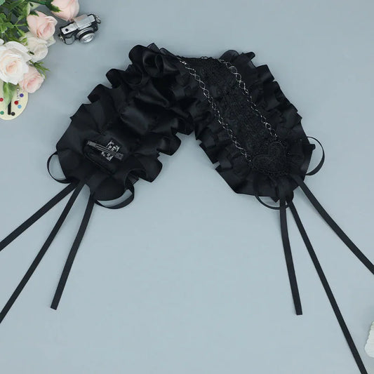 Black White Lolita Lace Ruffled Headband Hairband with Hairpins Cute Sweet Anime Maid Cosplay Headdress