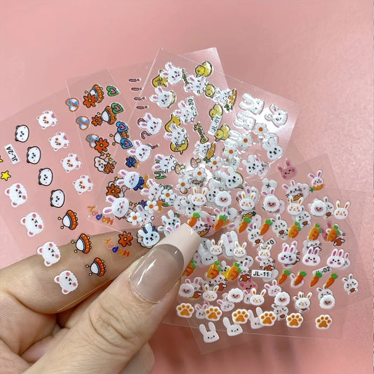 30pcs 3D Cartoon Animal Nail Art Stickers&Decals,Glossy Glitter Finish Plastic Nail Embellishments,Single Use Irregular Shape