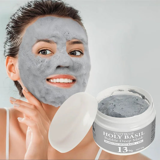 YUITIKUE Holy Basil Bubble Clay Mask w/ 13% PHA & 22% Natural Clay - Self-Foaming Deep Cleansing, Oil Control & Pore Purifying