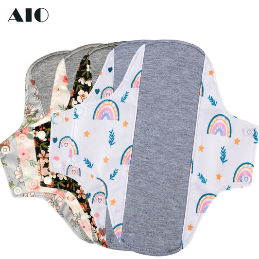 AIO Washable Cotton Printed Panty Liner Regular Flow Menstrual Pads Graphene Cloth Tampons Urinary Incontinence Sanitary Pads
