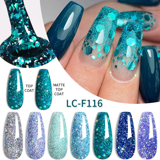 LILYCUTE 7ml Blue Glitter Gel Nail Polish Silver Rose Gold Colorful Sequins Semi Permanent Soak Off UV Gel Nail Art Varnish