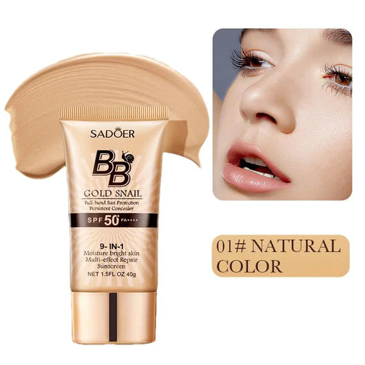 SADOER Gold Snail Sunscreen BB Cream Foundation Concealer Moisturizing Isolation Cream SPF50+PA+++ 40g Facial Moisturizer