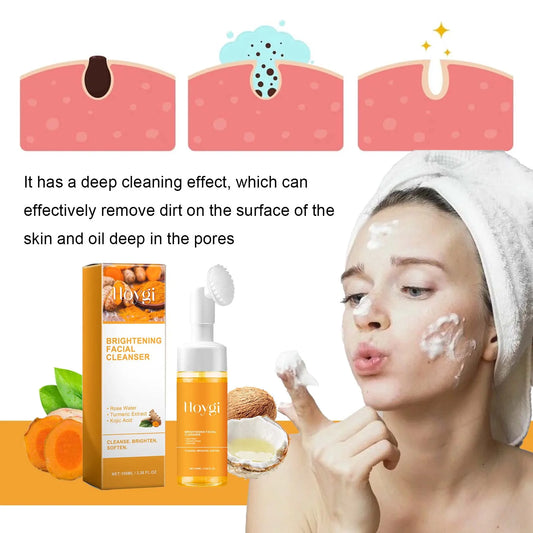 HOYGI Turmeric Cleanser Foam Deep Cleansing Blackheads Removal Moisturizing Shrink Pores Oil Control Skin Purifying Care 100ml