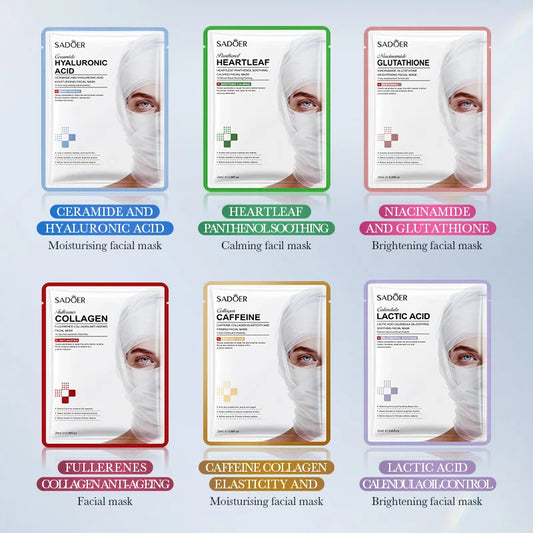 12 Pieces SADOER Ceramide Moisturizing Facial Mask Sheet Set Soothing Anti-Aging Skin Care Caffeine Brightening Face Mask