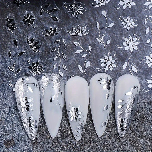 6/4 Pcs Floral Nail Stickers, Flower and Leaf Pattern Self-Adhesive Nail Decals, Charm DIY Nail Art Decorations Women's Supplies