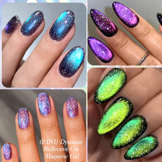 LILYCUTE 7ml Reflective Cat Magnetic Gel Nail Polish Dynamic Double Light Magnet Gel Polish Semi Permanent UV Gel For Nail Art