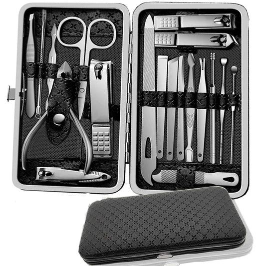 Household Daily Grooming Kit 19PCS Stainless Steel Manicure Pedicure Tool Set With Nail Clippers Ear Spoons