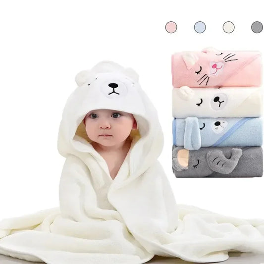 Bath Bathrobe Toddler Infant Towel Boy Girl Blankets Swaddle With Hood Cartoon Coral Fleece Towel Blanket Newborn Kids Bedding