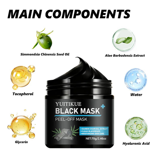 YUITIKUE Bamboo Charcoal Peel-Off Black Mask - Deep Blackhead Extraction & Pore Purifying