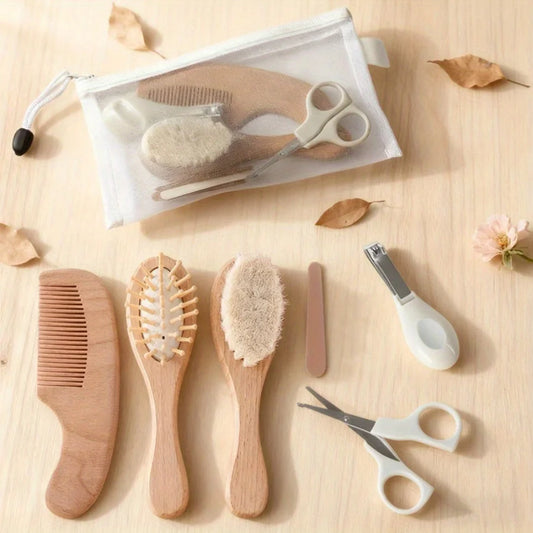 4/6pcs baby care set - Newborn scalp cleaning soft brush, beechwood bath massage comb, air cushion comb, nail clipper, cutter