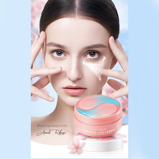 60pcs SADOER Sakura Collagen Eye Mask Anti Dark Circles Eyes Bags Removal Moisturizing Firming Eye Patches Skin Care for Eyes