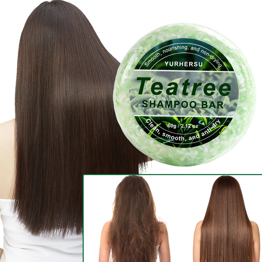 Natural Tea Tree Shampoo Bar Oil Control Anti Dandruff Refreshing Scalp Cleansing Solid Shampoo Soap for Oily Flaky Hair