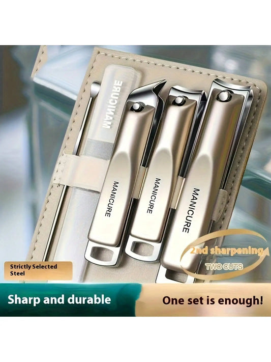 Precision Nail Clippers 5-Piece Set, Double-Edged Sharp And Durable, Complete Set With Ear Pick, Carefully Selected Steel Precision Grinding, Stainless Steel Nail Clipper Set Anti-Splash Rotating Package Five-Piece Pliers Ful