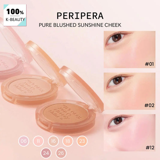 PERIPERA PURE BLUSHED SUNSHINE CHEEK,Natural Healthy Glow,Luxury Makeup,Soft-Focus Matte Finish,Korean Cosmetic,Korean Makeup