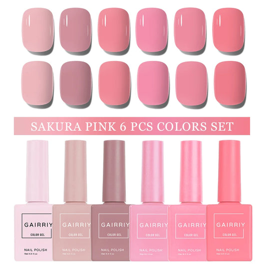 Gairriy 15ml Gel Nail Polish Homochromatic 6 Pcs Colors Set Glitter Soak Off UV LED Semi-Permanent Varnish Art Salon Nails