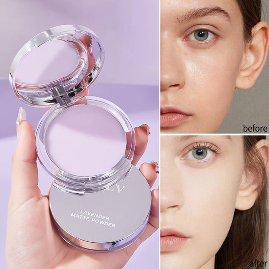 Lavender Pressed Powder Matte Powder Lasting Oil Control Full Coverage Face Compact Setting Powder Makeup Foundation Cosmetics
