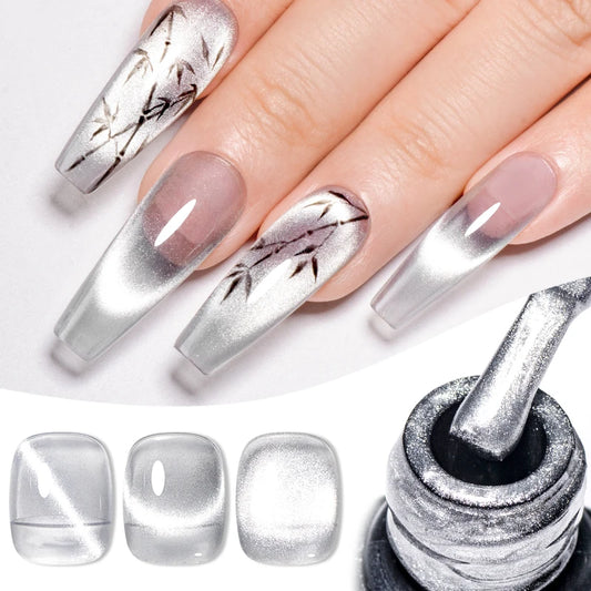 MEET ACROSS 7ml Silver Water Glass Cat Magnetic Nail Gel Polish Glitter Semi Permanent Nail Supplies UV/LED Gel Vernis Design