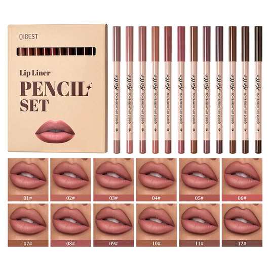 12 piece matte lipliner set, smooth and easy to apply, non smudging and non fading, natural makeup effect