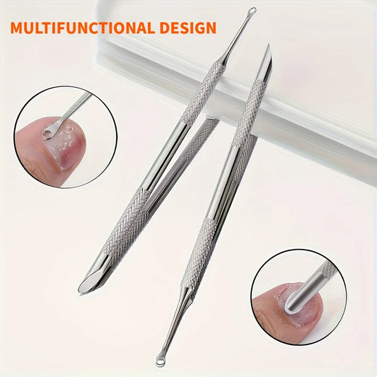 Stainless Steel Multi-Functional Dead Light Beige Remover & Cuticle Pusher Portable Nail Care Tool for Manicure Pedicure