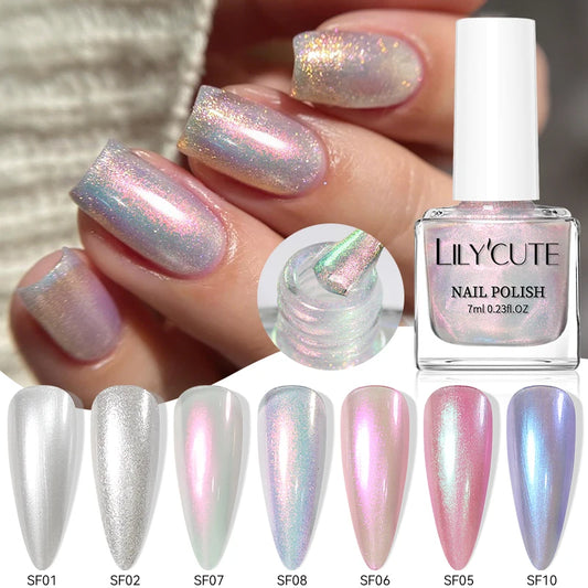 LILYCUTE 7ml Auroras Glitter Nail Polish No Need of UV/LED Lamp Nail Supplies Vernis White Pink Silver Pearl Effect for Nails