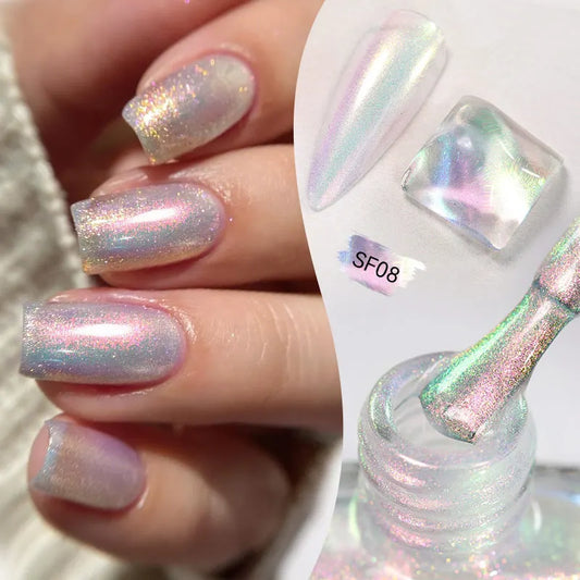 LILYCUTE 7ml Auroras Glitter Nail Polish No Need of UV/LED Lamp Nail Supplies Vernis White Pink Silver Pearl Effect for Nails
