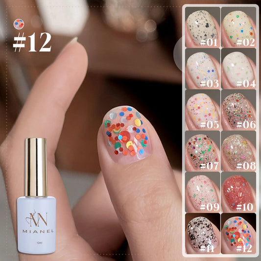 MIANEL 12ML Winter Nails Colorful Polka Dot Jelly Gel Nail Polish Small Fragrance Style Eggshell Sequins Nail Polish 1-12pcs