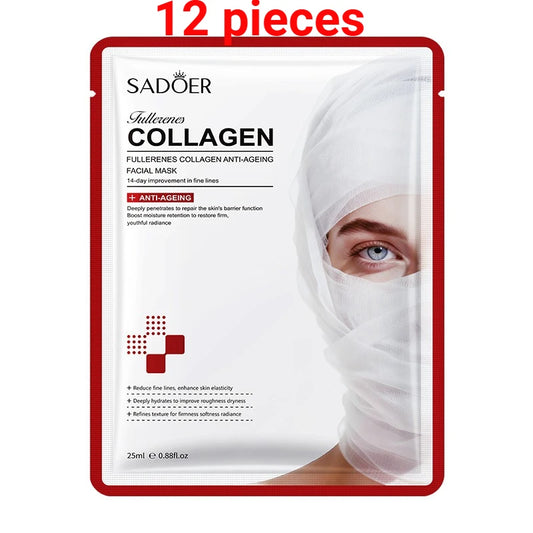 12 Pieces SADOER Ceramide Moisturizing Facial Mask Sheet Set Soothing Anti-Aging Skin Care Caffeine Brightening Face Mask